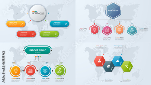 Set of presentation business infographic templates with 4 options.