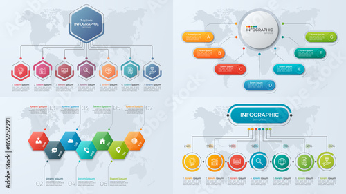 Set of presentation business infographic templates with 7 options.