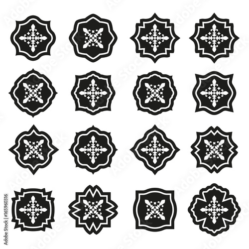 Ornamental pattern set. Badges with fleur de lis sign in flat style. Vector illustration.