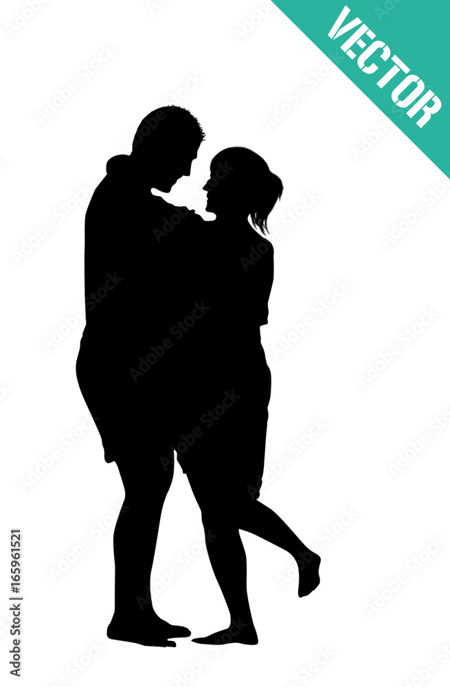 Silhouette of loving couple hugging
