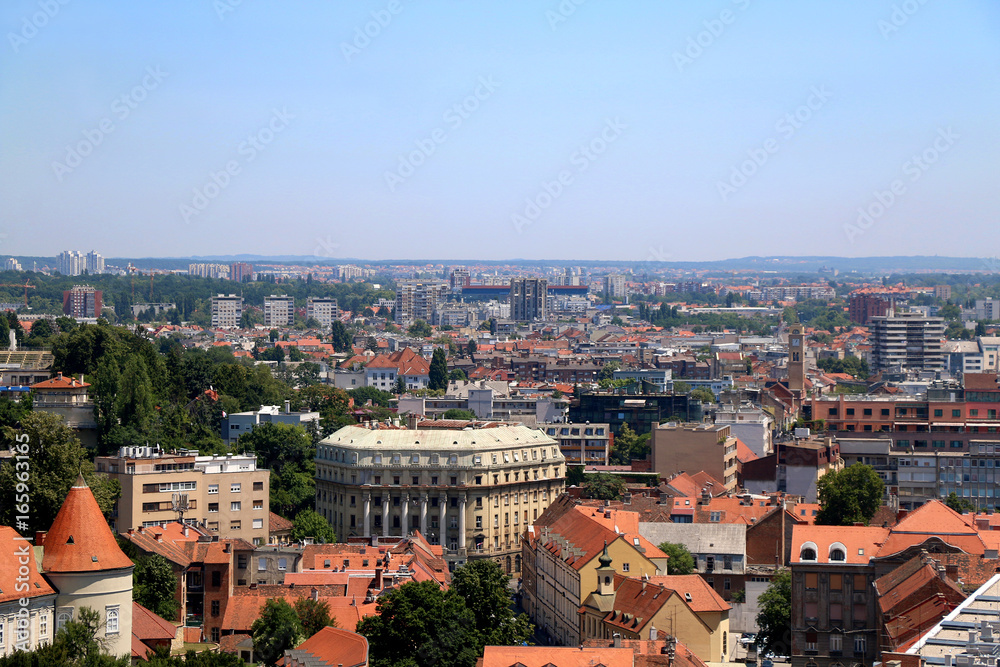 Picturesque buildings in Downtown Zagreb. Aerial view.