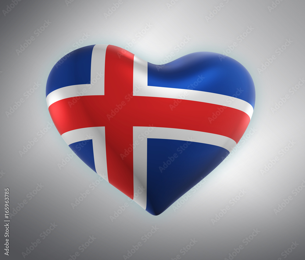 Obraz premium Iceland, Icelandic Flag, Heart (3D Render)