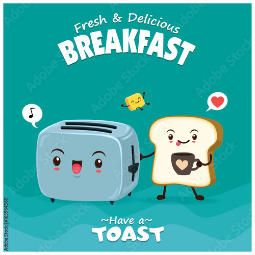 Vintage food poster design with bread, butter & toaster character.