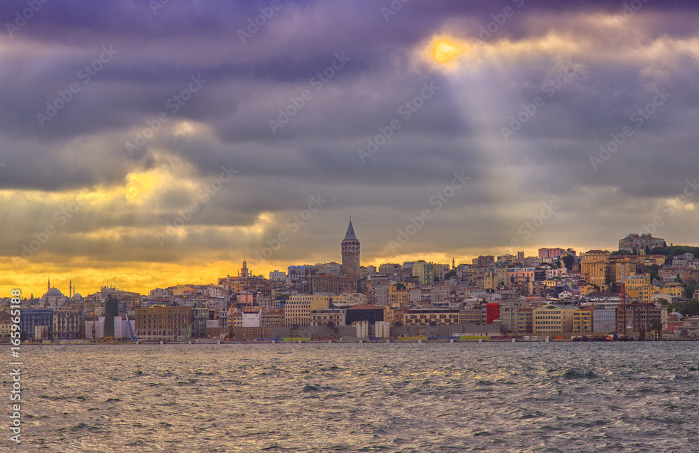 View of Galata Tower From a Cloudy day, yellow filter applied