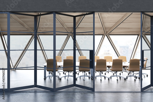 White conference room with glass walls