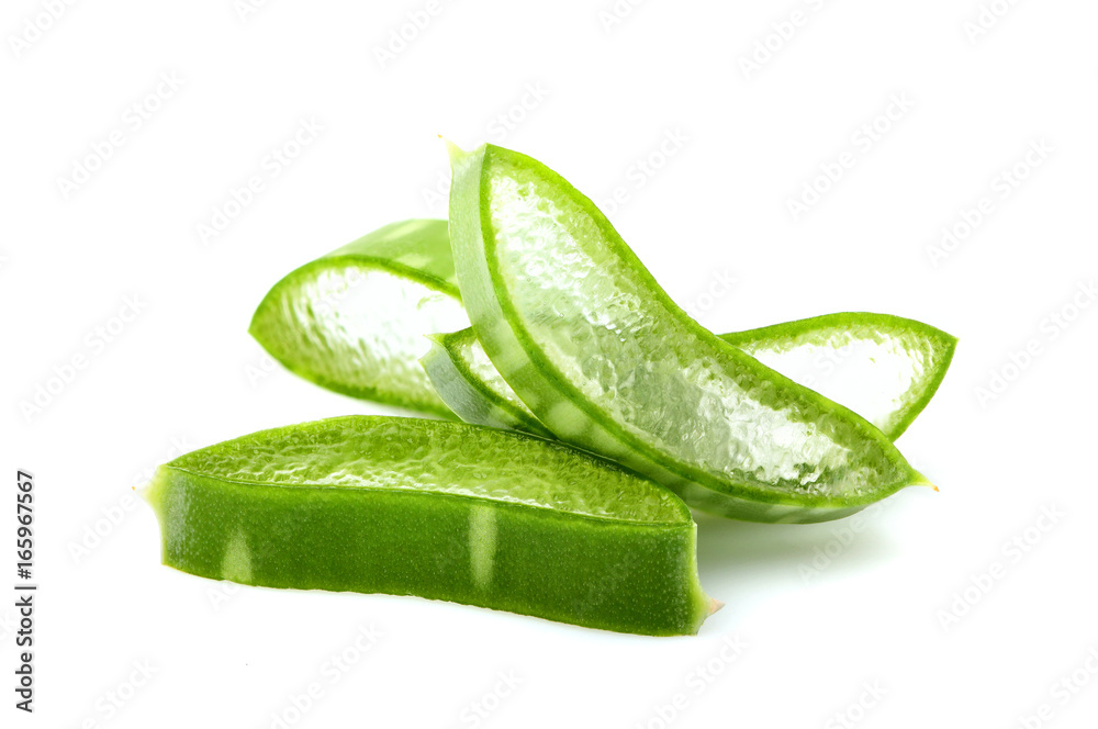 Aloe vera fresh leaf isolated closeup. Aloe vera fresh leaf isolated closeup.
