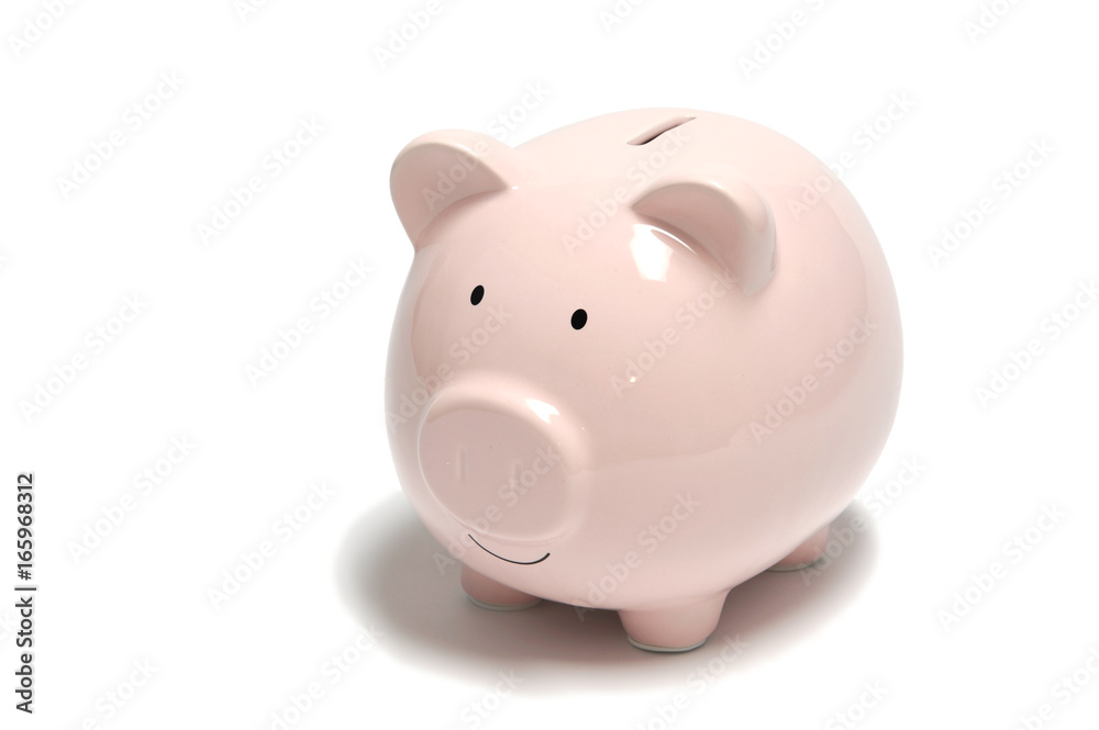 close up on piggy bank isolated on white background
