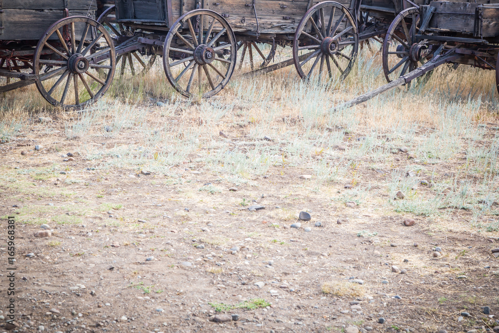 Abstract of Vintage Antique Wood Wagons and Wheels.