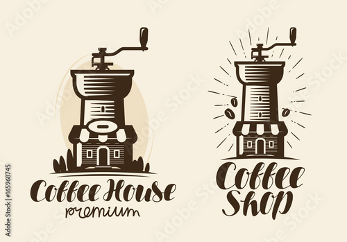 Coffee, espresso logo or label. Element for design menu restaurant or cafe. Handwritten lettering, calligraphy vector illustration