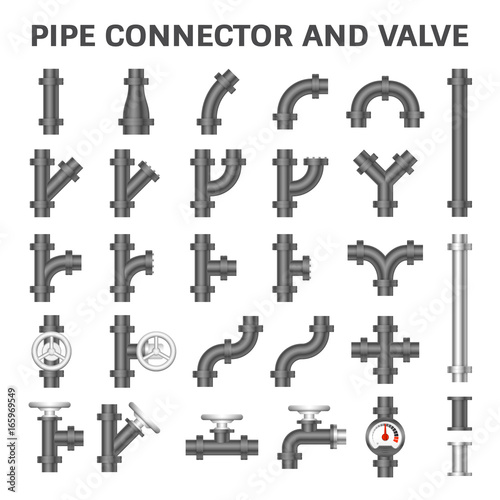 Pipe icon and flange fitting. Include control valve and pressure gauge or manometer. For pipeline construction and transportation liquid or gas i.e. crude, oil, natural gas, sewage, wastewater etc. 