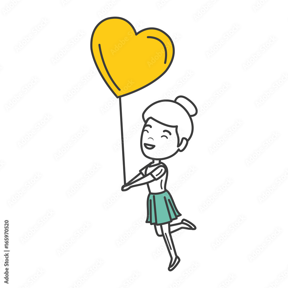 young woman with heart shaped party balloons character young woman with heart shaped party balloons character