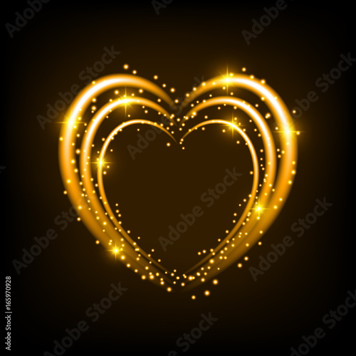Shiny heart-shaped frame on black background. Holiday vector illustration