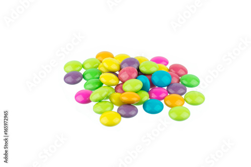 colorful chocolate coated candy isolated on white background