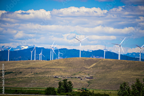 wind turbine farm with wenatchee mountains in the background photo