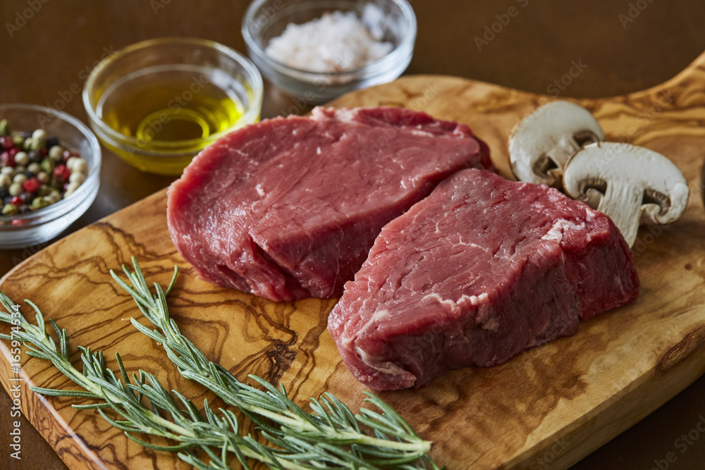 Fresh raw beef steak sliced ready for grill