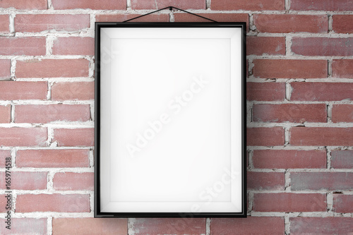 Black Picture Frame on a Brick Wall. 3d Rendering