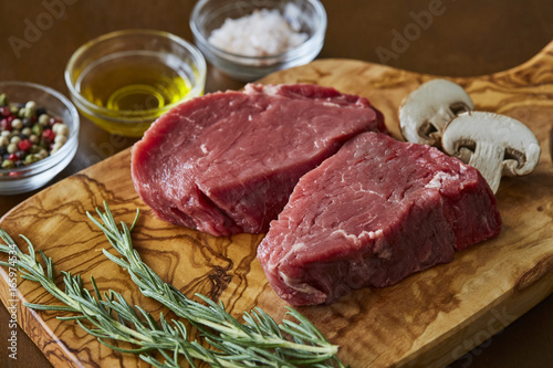 Fresh raw beef steak sliced ready for grill