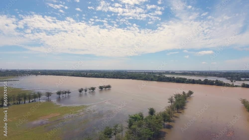 drone view : low flying over flooded agricultural fields drone view : low flying over flooded agricultural fields