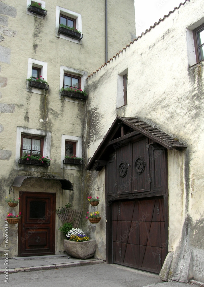 Brown Old Wooden door in Vienna, Austria.