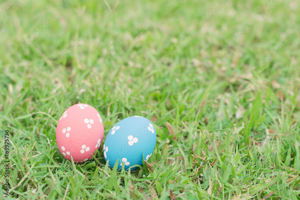 Colorful easter eggs on green grass Colorful easter eggs on green grass