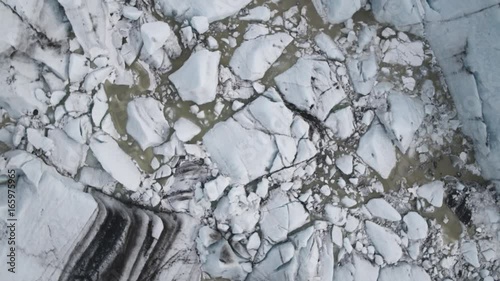Overhead shot, snowy glaciers in Iceland