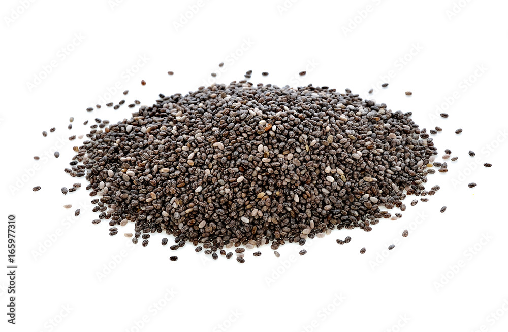 Chia seeds isolated with white background.