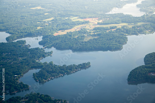 flying over lake norman north carolina in morning photo