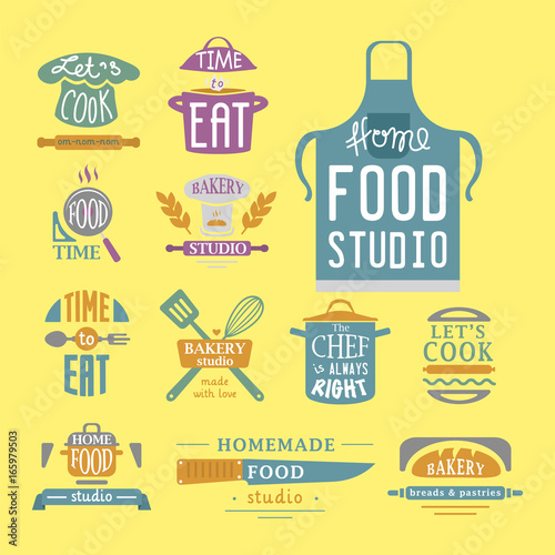 Cooking badge motivation text vector illustration bakery shop food typography labels design elements