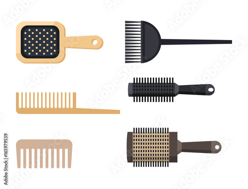 Fashion hairdresser comb with hair clipper and hairbrush isolated professional stylish barber tools for cutting vector illustration.