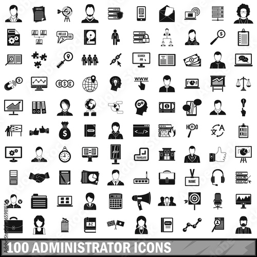 100 administrator icons set, simple style 