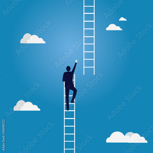 Business Target Concept. Climbing Ladder To The Sky