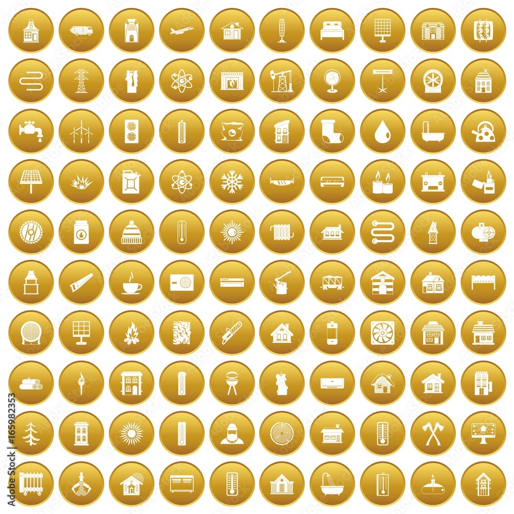 100 heating icons set gold