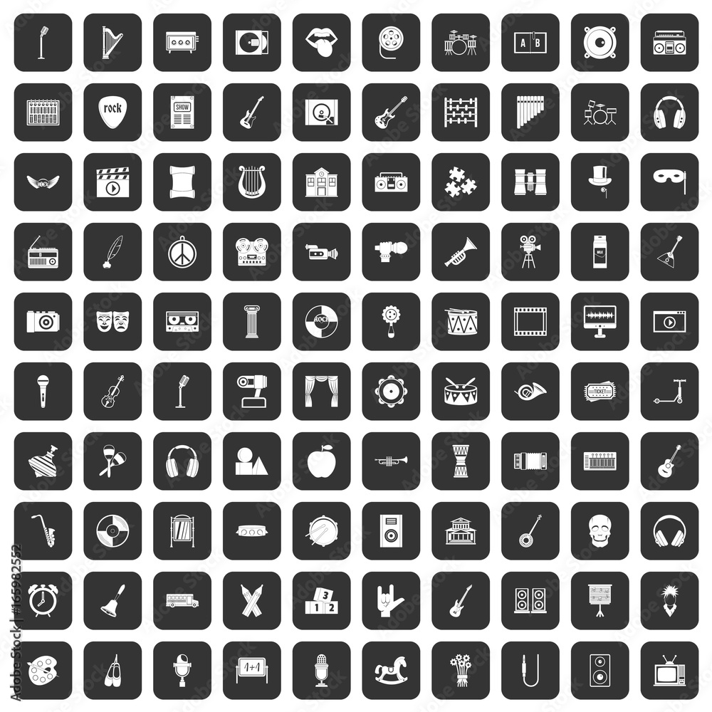 100 musical education icons set black