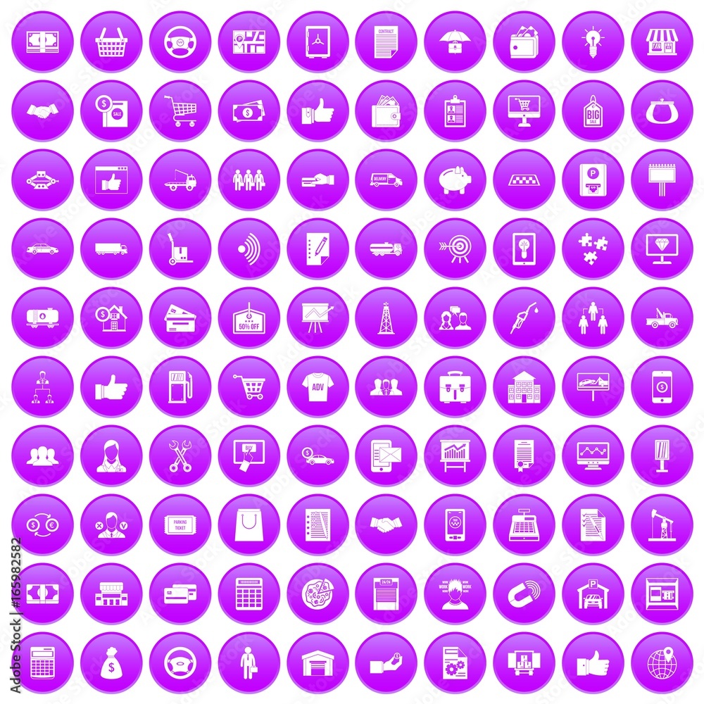 100 business icons set purple 100 business icons set purple