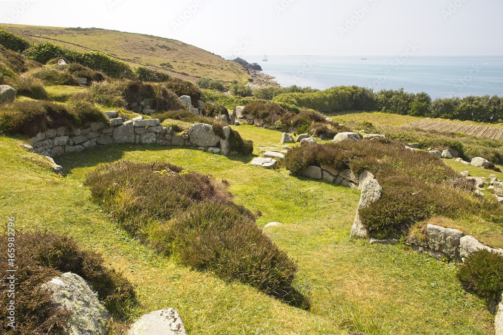 Halangy Down, Bronze Age courtyard house settlement, St Mary's, Isles of Scilly, Cornwall, England, UK. (HDR) Halangy Down, Bronze Age courtyard house settlement, St Mary's, Isles of Scilly, Cornwall, England, UK. (HDR)