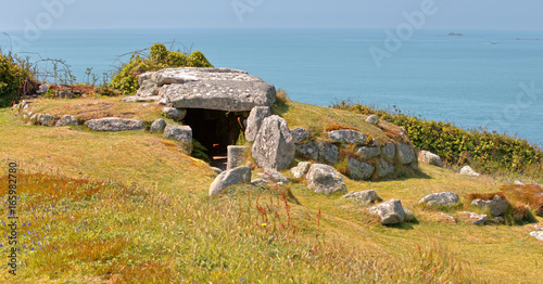 Bant's Carn, Bronze Age Scillonian chamber tomb, St Mary's, Isles of Scilly, Cornwall, England, UK. (HDR) photo