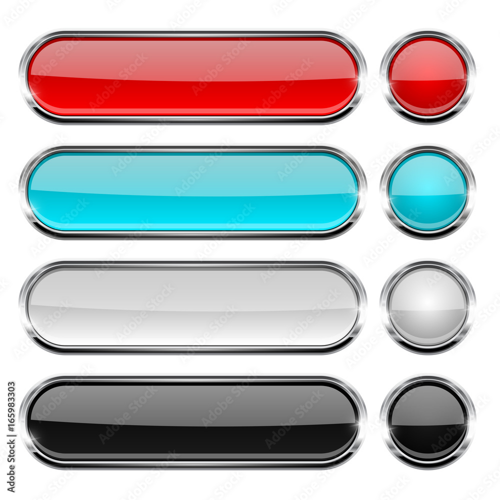 Colored collection of oval and round glass buttons with chrome frame Colored collection of oval and round glass buttons with chrome frame