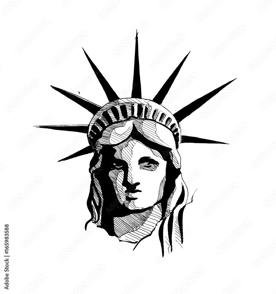 Statue of Liberty, Hand Drawn Sketch Vector illustration. Stock Vector ...