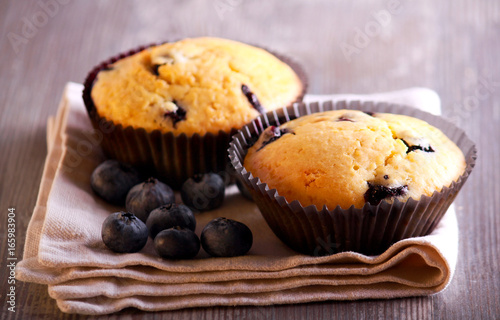 Blueberry muffins on napkin