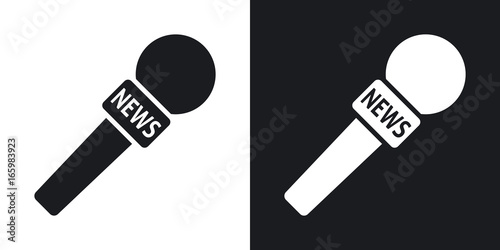 Vector news microphone icon. Two-tone version on black and white background