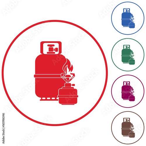 Camping stove with gas bottle icon vector