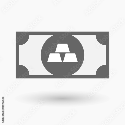 Isolated bank note with three gold bullions