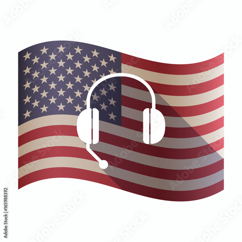 Isolated  USA flag with  a hands free phone device