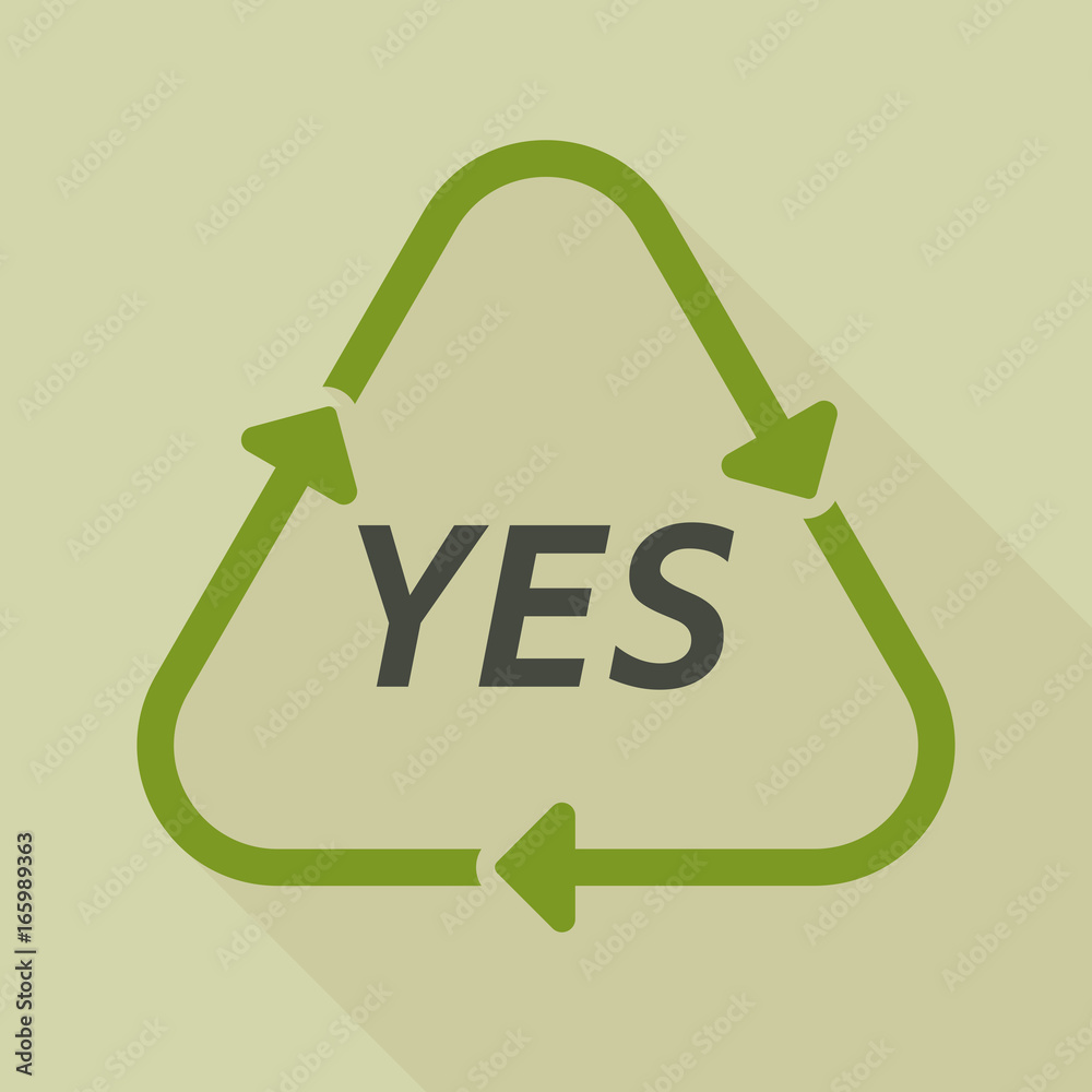 Long shadow recycle sign with the text YES Long shadow recycle sign with the text YES