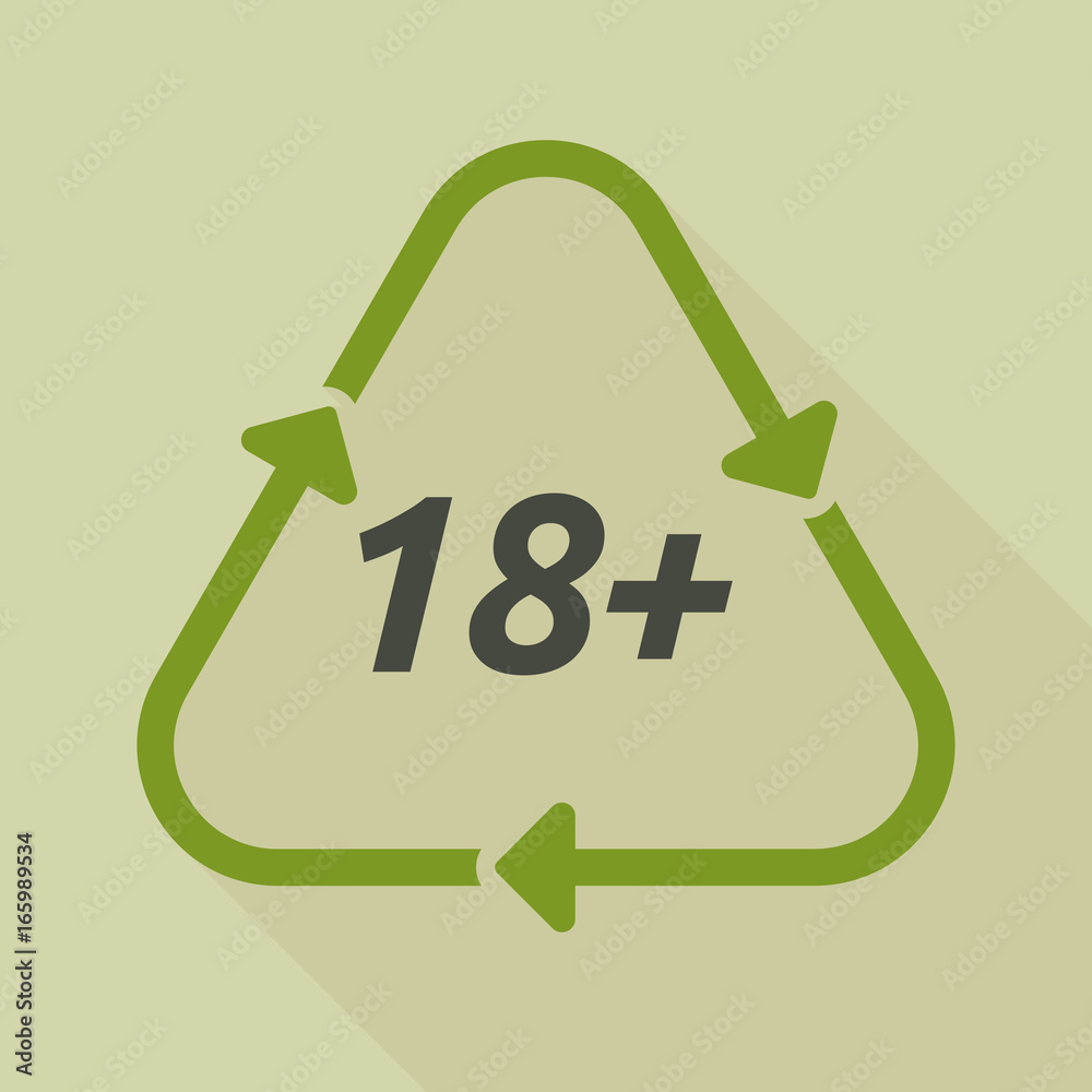 Long shadow recycle sign with the text 18+ Long shadow recycle sign with the text 18+