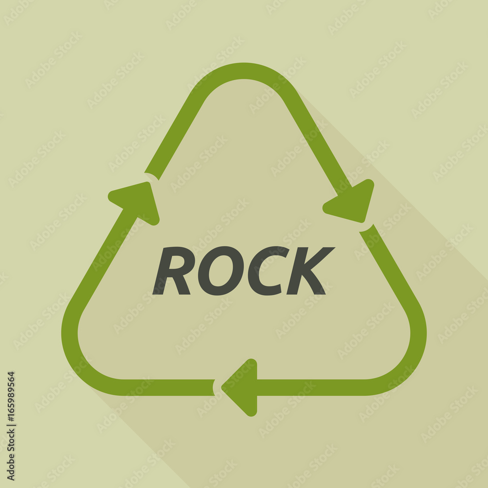 Long shadow recycle sign with the text ROCK Long shadow recycle sign with the text ROCK