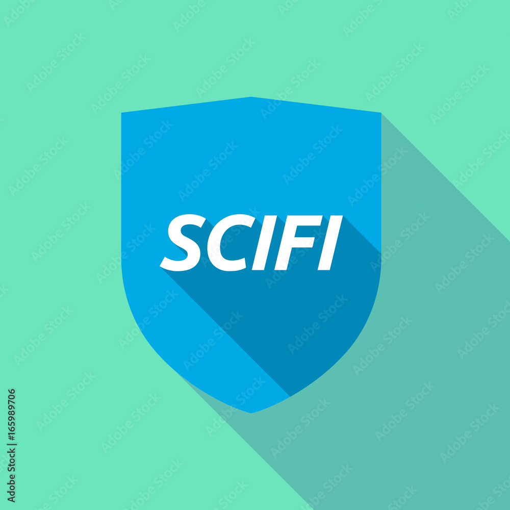 Long shadow shield with the text SCIFI Long shadow shield with the text SCIFI
