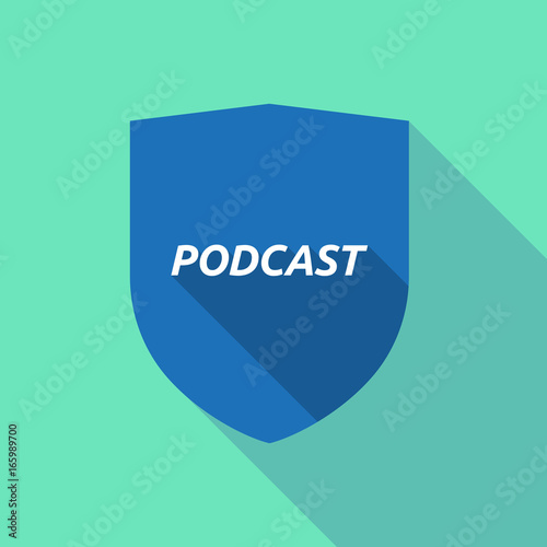 Long shadow shield with    the text PODCAST
