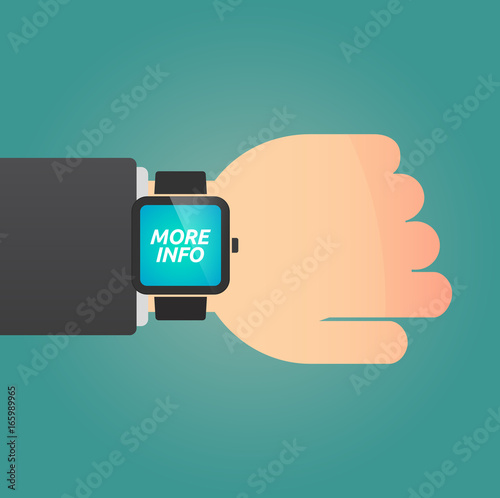 Hand with a smart watch and the text MORE INFO