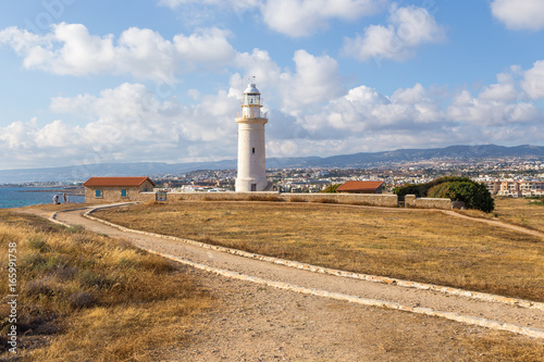 Paphos Lighthouse  well known lighthouse on the island Cyprus  near town Paphos  Cyprus